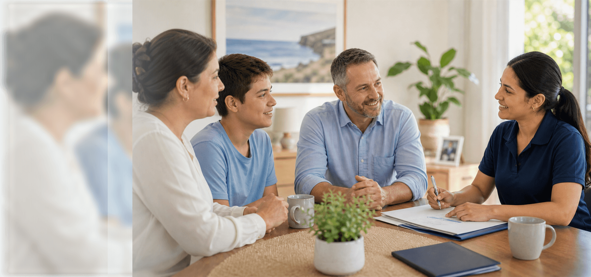 Support coordinator listening to a family and participant