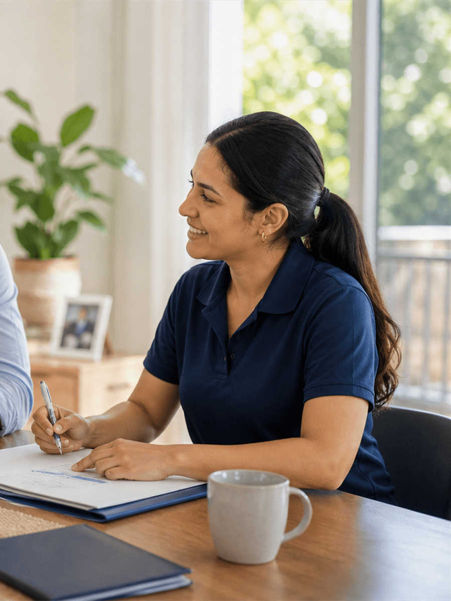 Support coordinator listening to a family and participant