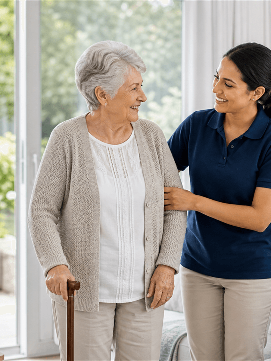Older adult receiving respectful in-home aged care support