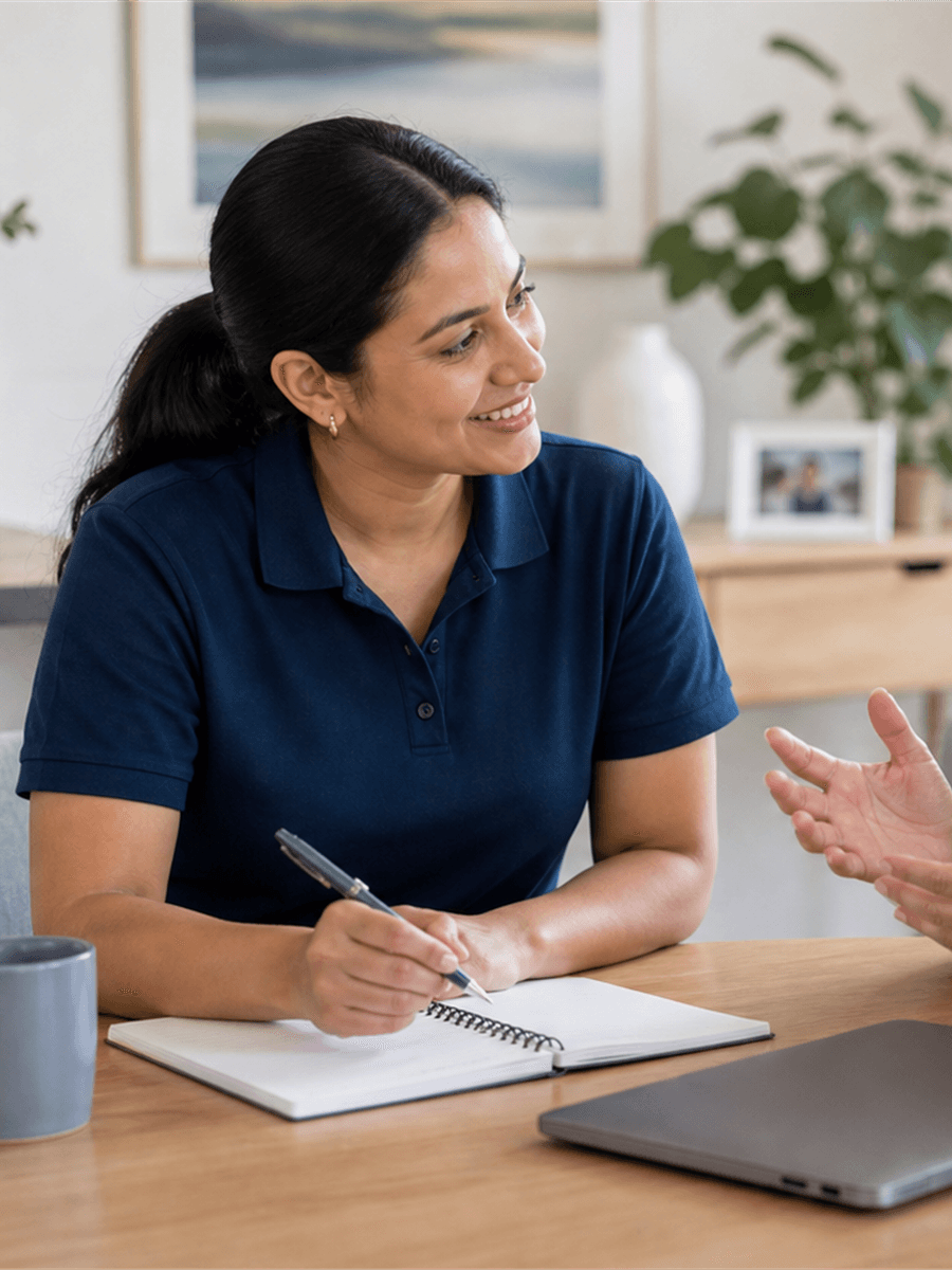 Family member asking support questions to a coordinator