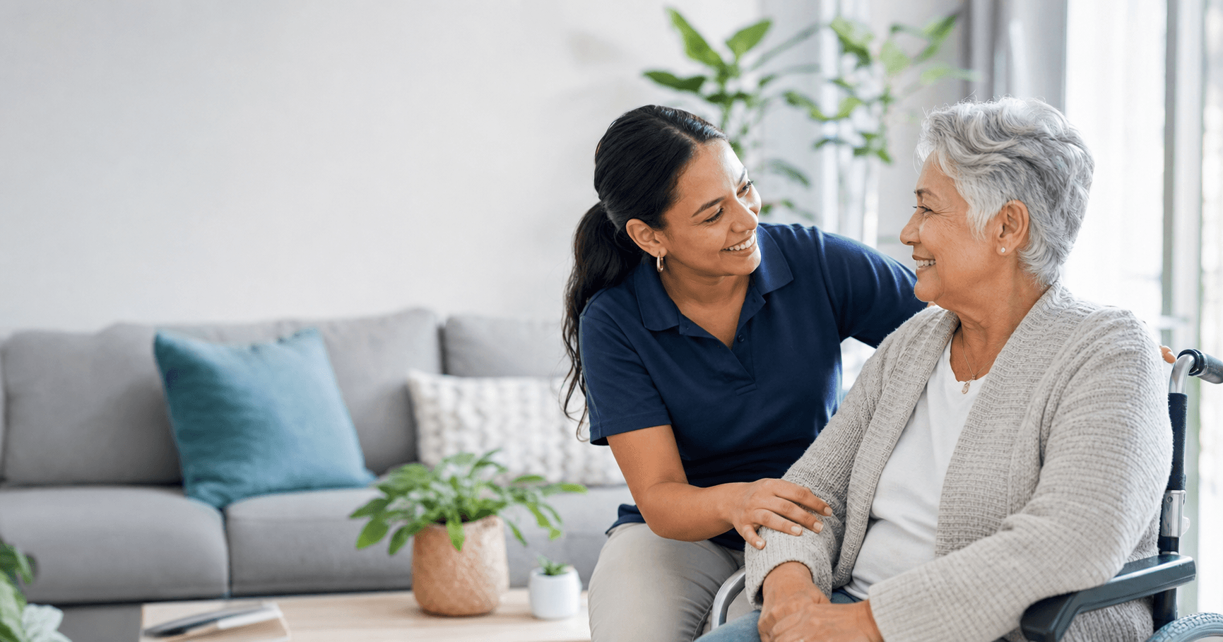 Professional support worker helping a person at home