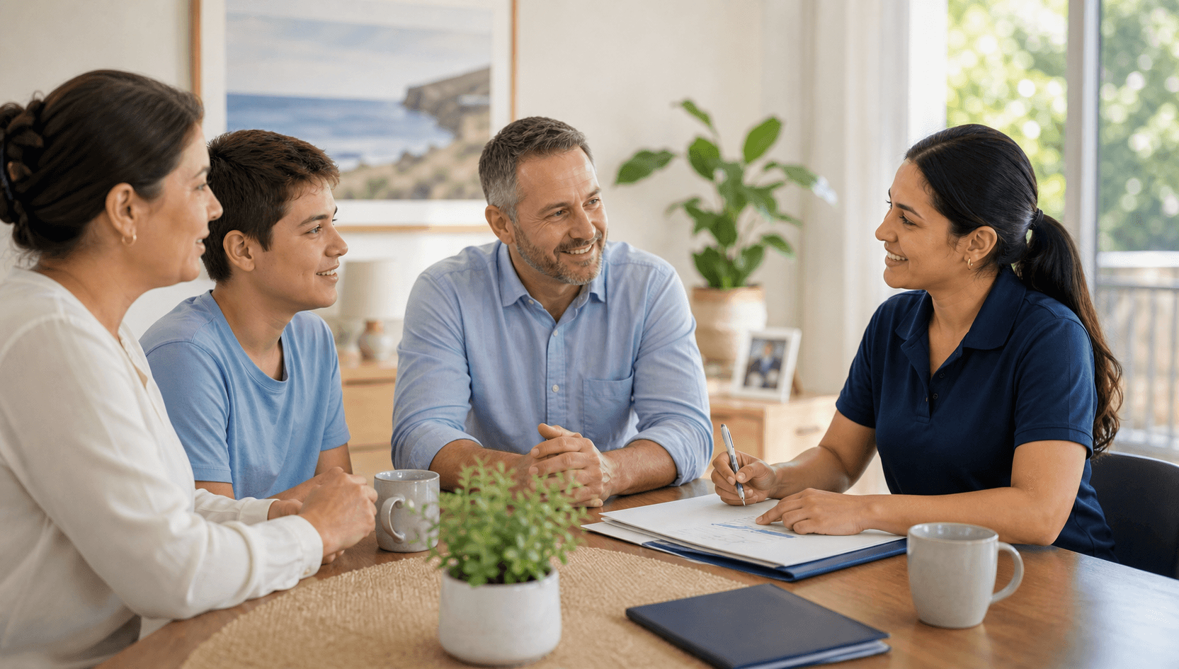 Support coordinator listening to a family and participant