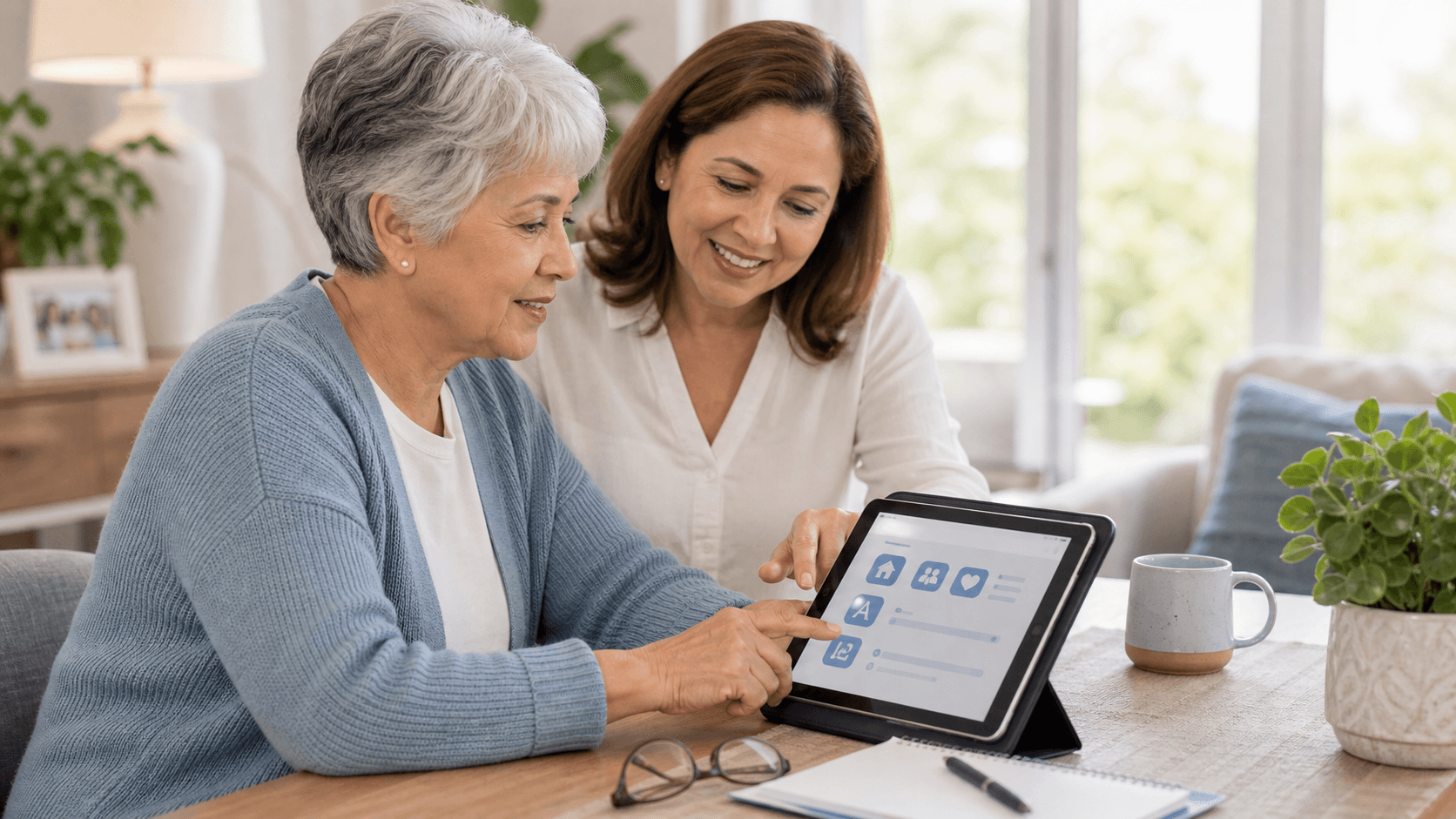 Older adult reviewing accessible support information on a tablet