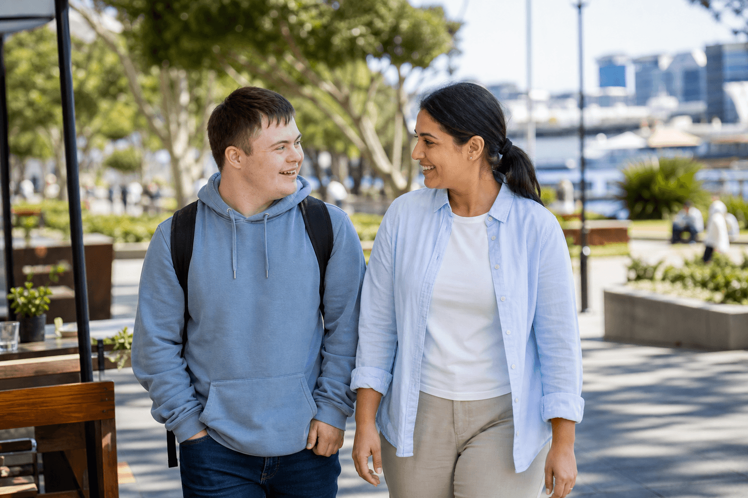 Support worker assisting a participant in the community