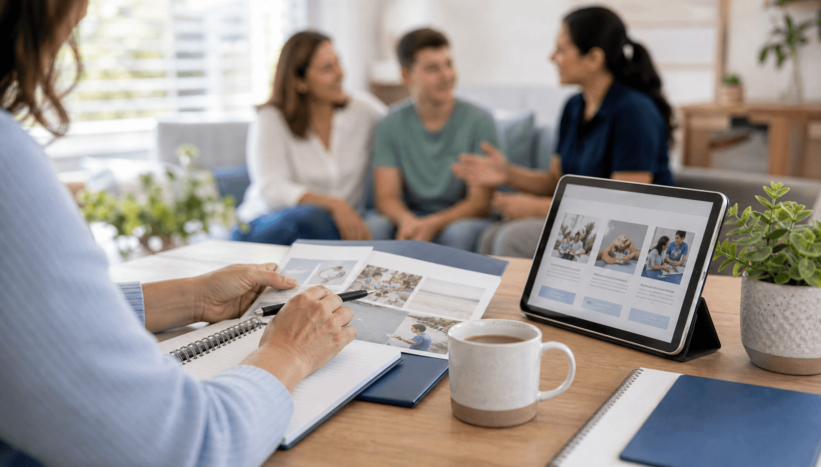 Care resources and planning materials on a bright table