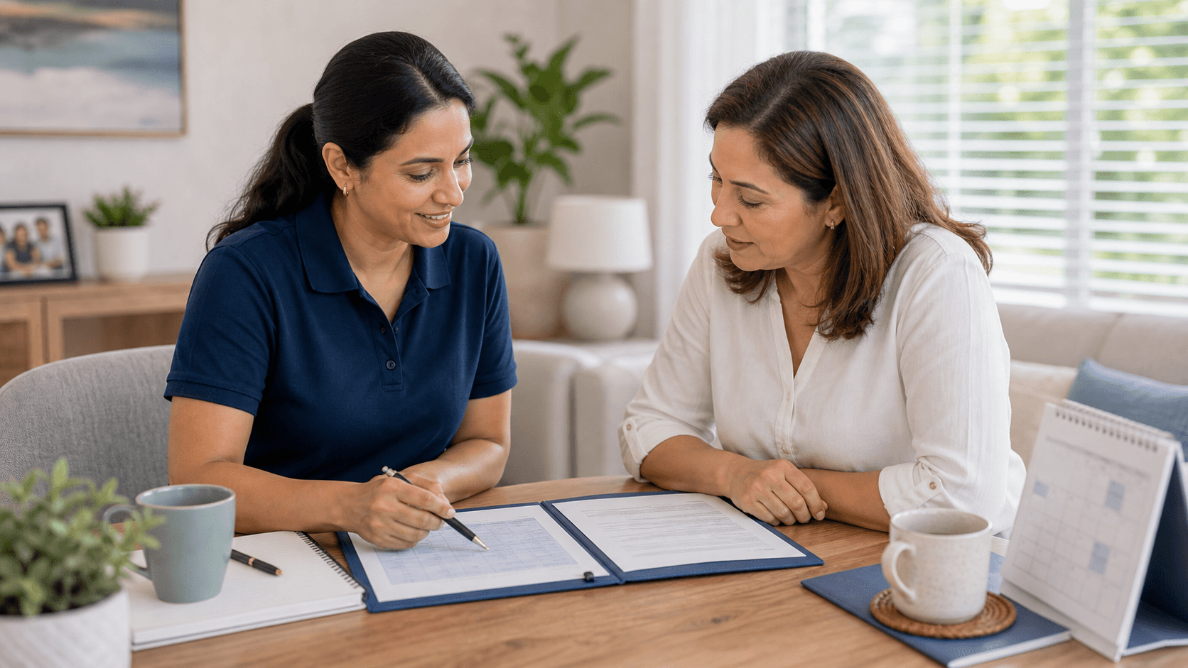 Service agreement discussion at a bright table